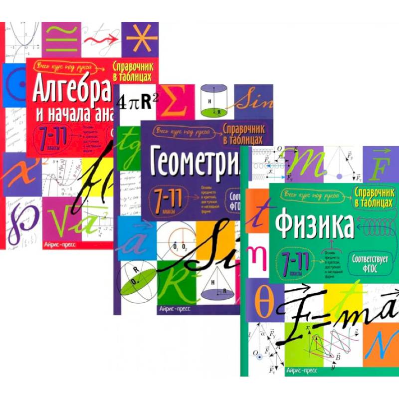 Фото Справочник в таблицах: Алгебра и начало анализа. Геометрия. Физика. 7-11 кл. (комплект из 3-х книг)