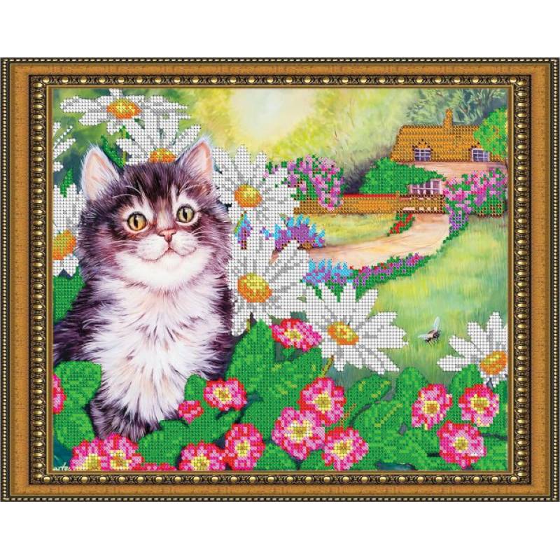 Фото «Светлица» набор для вышивания бисером №333 «Радостный котенок» бисер Чехия 30x24см