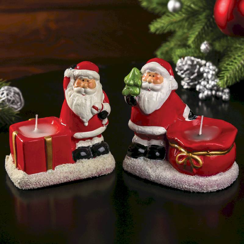 Фото Сувенир керамика подсвечник со свечой 'Дед Мороз с мешком' МИКС 10x6,5x10 см