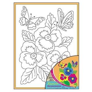Фото Холст для рисования с красками 'Цветы и бабочки', 18х24 см