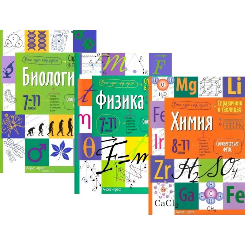 Фото Справочник в таблицах. Биология. Физика. 7-11 кл. Химия 8-11 кл. (комплект из 3-х книг)