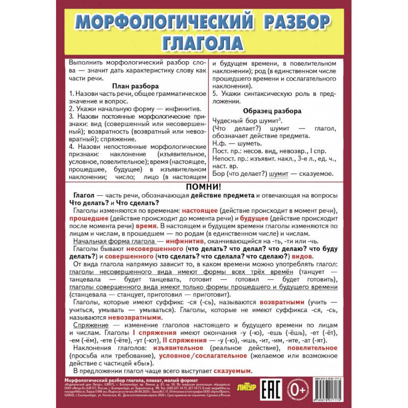Фото Морфологический разбор глагола