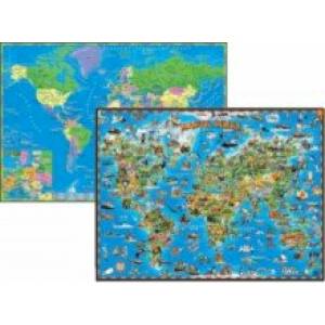 Фото Детская карта мира двусторонняя, настольная