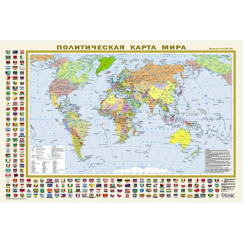 Фото Политическая карта мира с флагами А1 (в новых границах) (в тубусе)