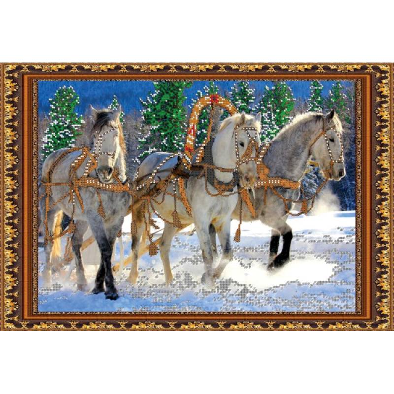 Фото «Светлица» набор для вышивания бисером №127 «Тройка лошадей» бисер Чехия 43,7x29,6см