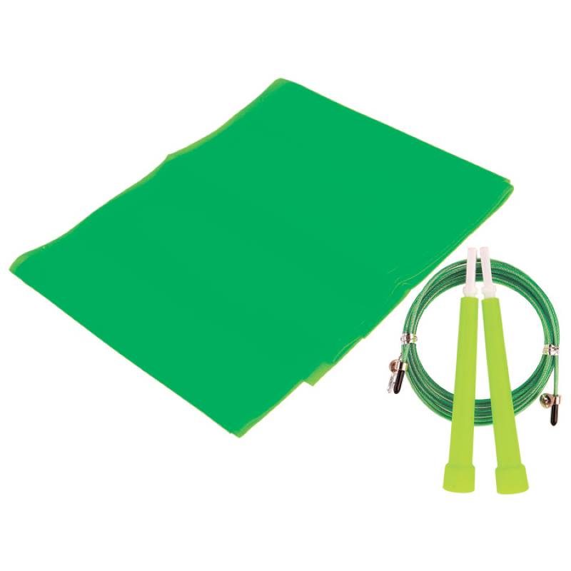 Фото Набор для фитнеса (эспандер ленточный+скакалка скоростная), цвет зеленый