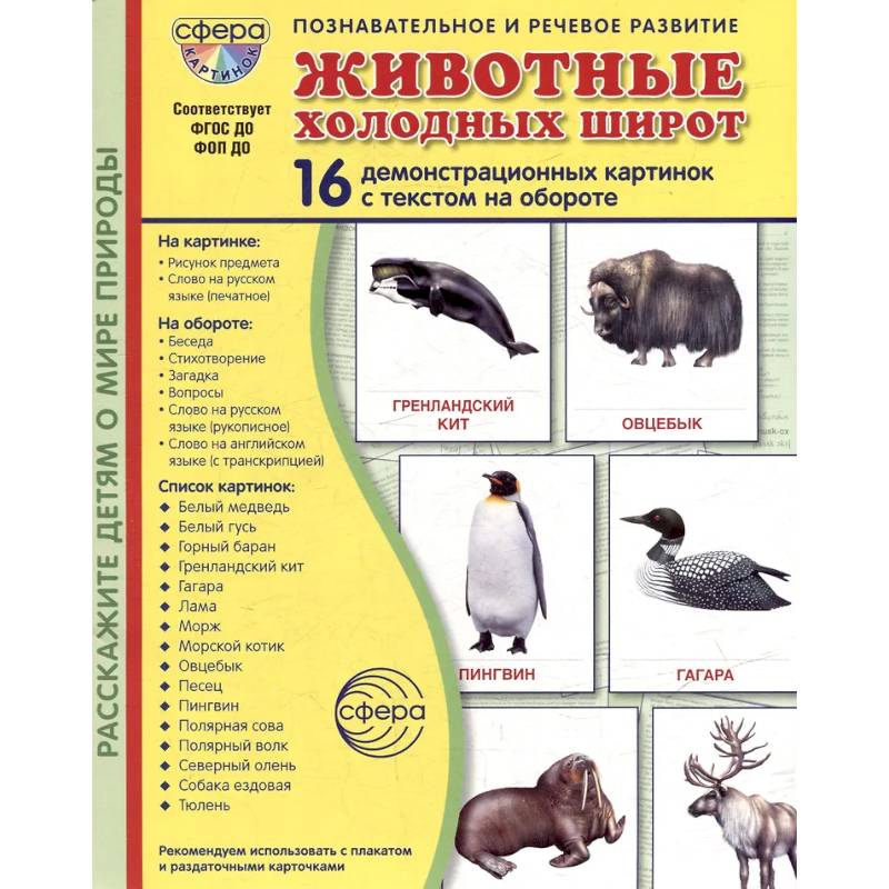 Фото Животные холодных широт. Учебное издание (16 демонстрационных картинок с текстом)
