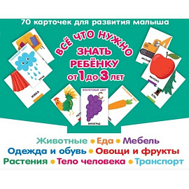 Все, что нужно знать ребенку от 1 до 3 лет.Животные. Еда. Мебель. Одежда и обувь. Овощи в фрукты. Тело человека. Транспорт. 70 карточек для развития малыша