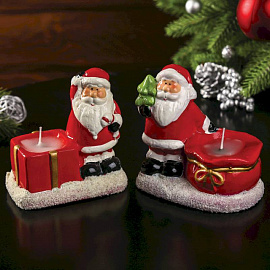 Сувенир керамика подсвечник со свечой 'Дед Мороз с мешком' МИКС 10x6,5x10 см