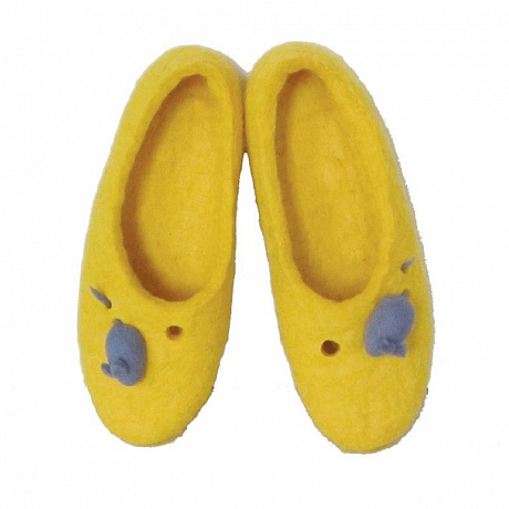 Фото Детские тапочки желтые с Крыской - символом 2020 года. Размер 19