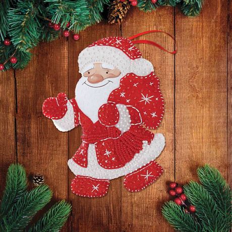 Фото Новогодняя подвеска из фетра с вышивкой бисером 'Дед Мороз'
