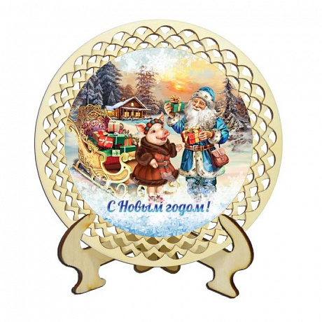 Фото Настольная тарелочка «Хрюша и Дед Мороз», диаметр 12 см