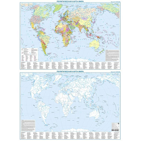 Фото Политическая карта мира + контурная карта, двусторонняя А1 (в тубусе)