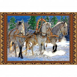 «Светлица» набор для вышивания бисером №127 «Тройка лошадей» бисер Чехия 43,7x29,6см