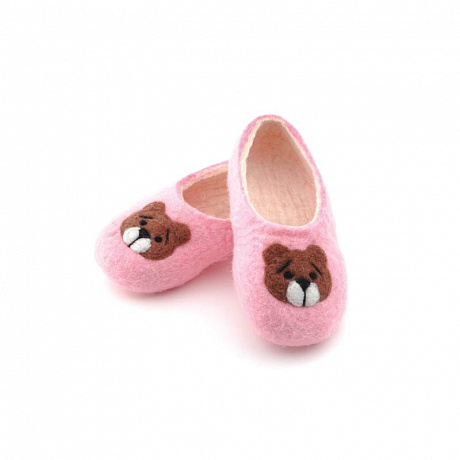 Фото Детские войлочные тапочки 'Мишка' розовые. Размер 19 см