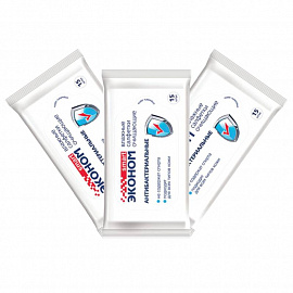 Антибактериальные влажные салфетки Эконом Smart, (3 упаковки по 15 шт.)