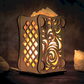 Соляной светильник 'Листья', 9x14 см, деревянный декор